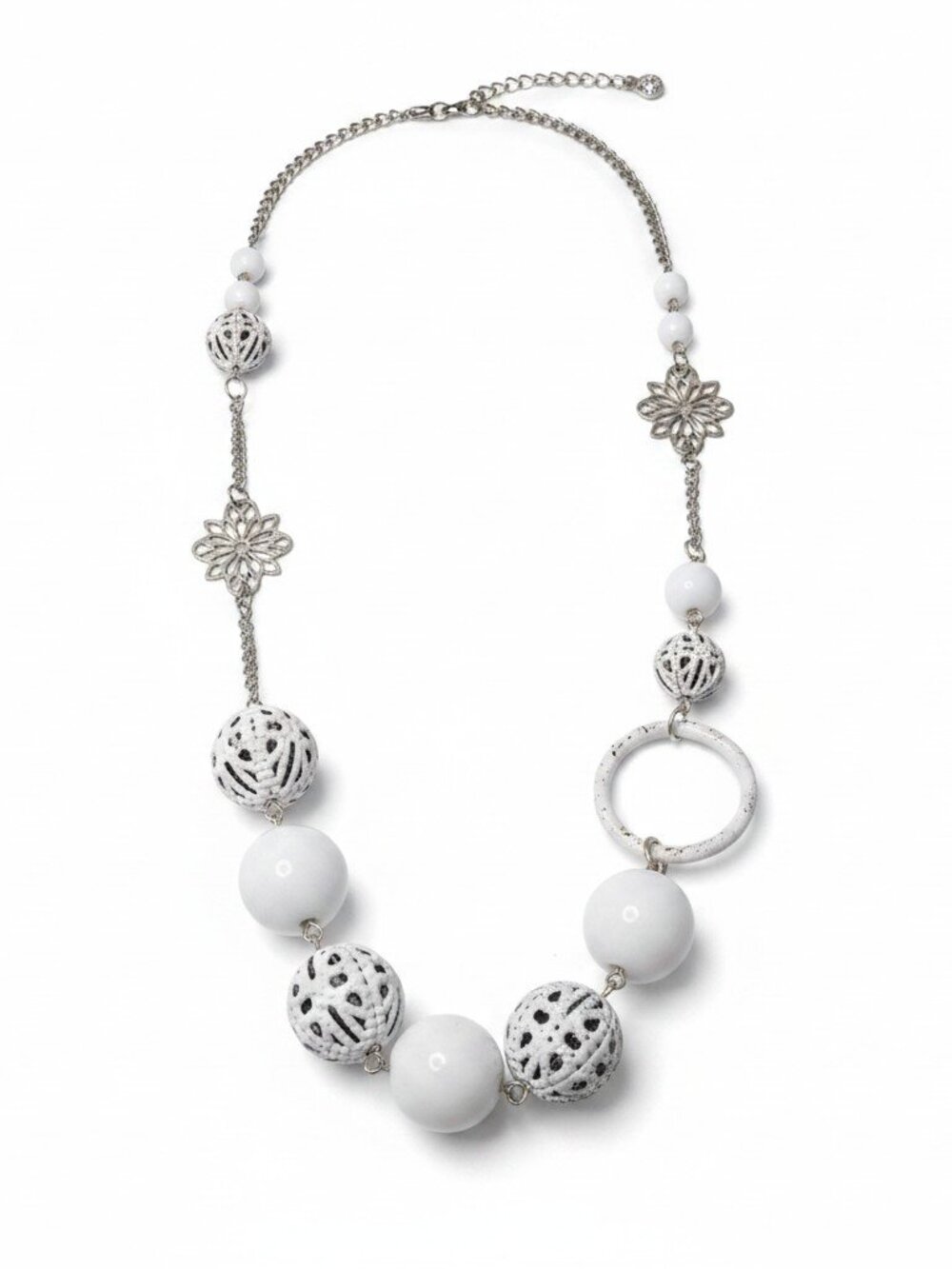 Women's Trendy Silver Plated White Beaded Chain  24" L NWOT